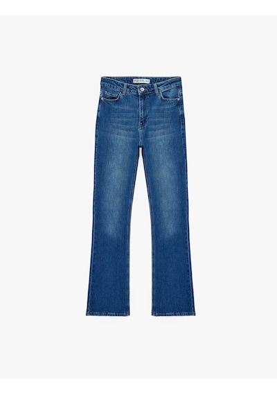 Koton Pamuklu Yüksek Bel Düğmeli İspanyol Paça Denim Pantolon - Flare Jeans Orta İndigo 7wal40132md Koton Pamuklu Yüksek Bel Düğmeli İspanyol Paça Denim Pantolon - Flare Jeans Orta İndigo 7wal40132md