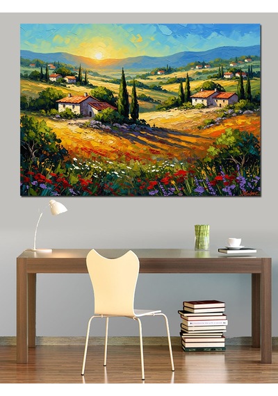 Ahşap Tablo Toscana Benzeri Köy Evi Manzarası