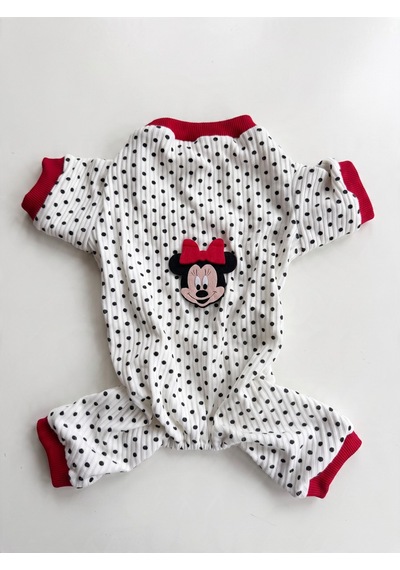 Polka Dot Rouge Minny Kedi Tulumu Siyah Beyaz Puantiyeli Penye Kedi Pijaması