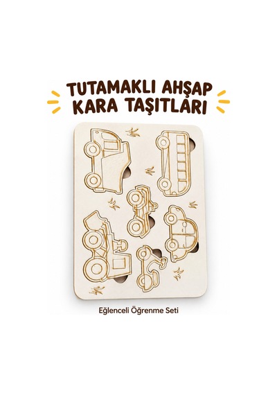 Ahşap Kara Araçları Şekiller Eğitici Çocuk Bulmaca 21x30 Cm Seti Eğlenceli Oyun Eğitici Set