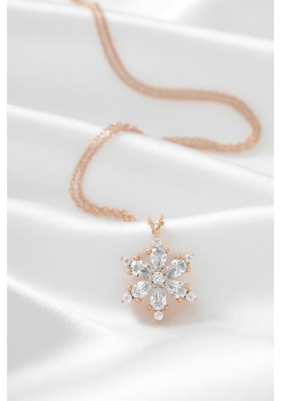 Çekirdekjewelry 925 Ayar Gümüş Damla Taşlı Lotus Kolye Pembe