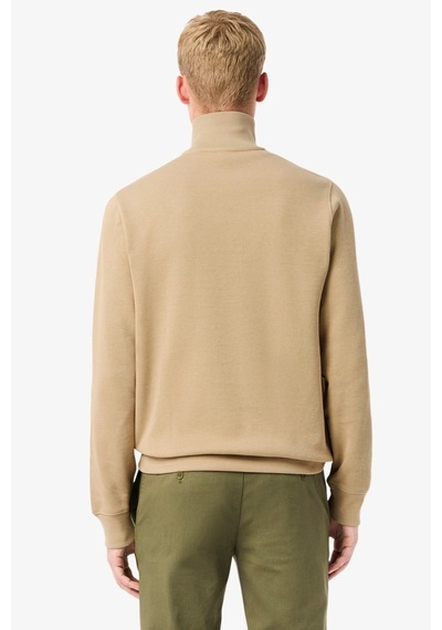 Lacoste Men's Classic Fit Neck Zip Sweatshirt Yarım Fermuarlı Yüksek Yaka Pamuklu Sweatshirt Bej