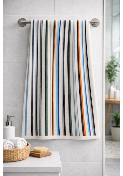 Renkli Çizgili Büyük Boy Banyo Havlusu Ekonomik 90x150 Çok Renkli