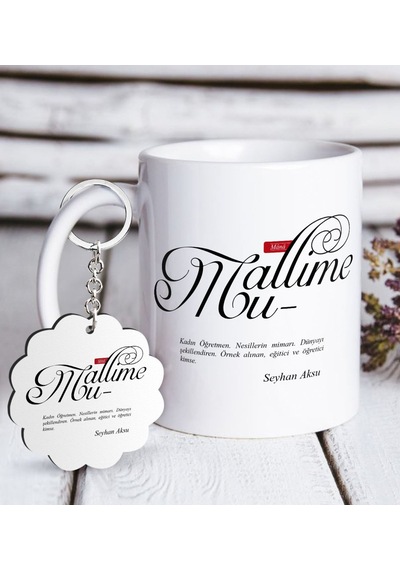 Kişiye Özel Mânâ Muallime Beyaz Kupa Ve Anahtarlık Seti