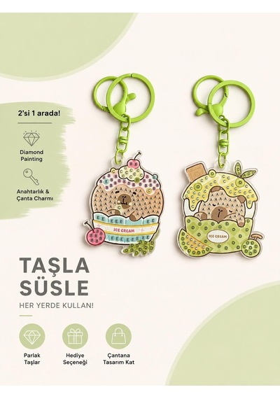 5d Elmas Taş İşlemeli Anahtarlık & Çanta Charmı 2'li Set 5x6 Cm Diamond Painting Keychain & Bag Charm Bkbt17862