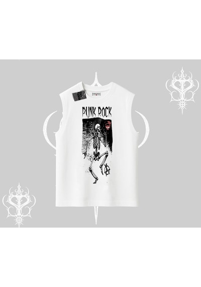 Tarzsokak Kolsuz Tshirt Punk Rock Chaos Skeleton Riot Beyaz