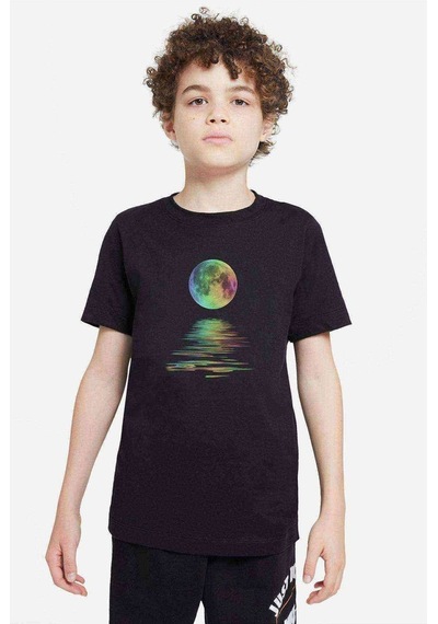 Tshirthane Ay Yansıma Baskılı Unisex Çocuk Siyah T-Shirt (528325278)