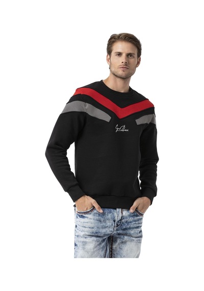 Cipo & Baxx Şerit Detaylı Regular Fit Erkek Sweatshirt Cl581 Siyah