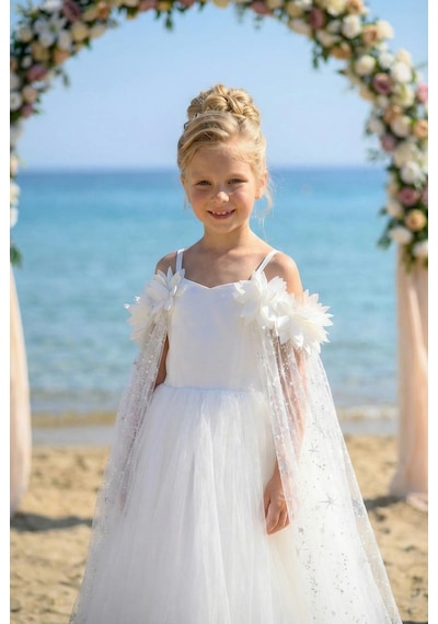 Chaton D'or Kız Çocuk Abiye Kar Taneli Pelerinli Prenses Model Askılı Abiye Elbise 6-10 Yaş Krem Chaton D'or Kız Çocuk Abiye Kar Taneli Pelerinli Prenses Model Askılı Abiye Elbise 6-10 Yaş Krem