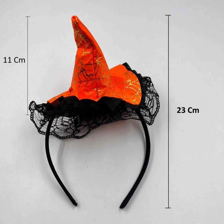 Halloween Cadılar Bayramı Taç Mini Cadı Şapkası Şeklinde Tüllü Turuncu-siyah Varaklı Örümcek Ağı Desenli Diğer