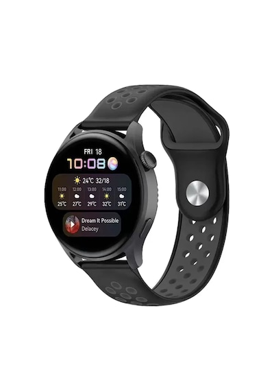 Watch 22mm Spor Delikli Kordon - Siyah-füme Ahşap