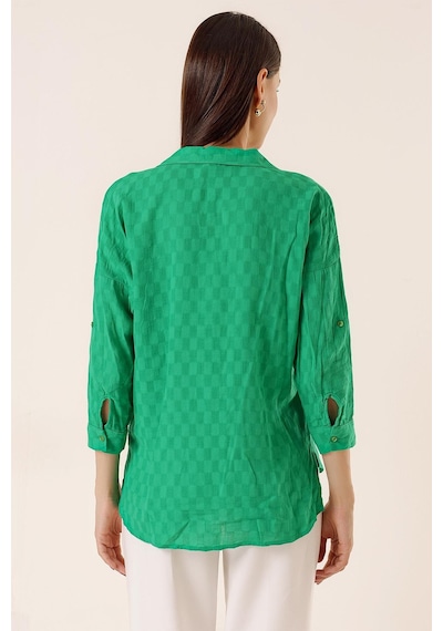 By Saygı Önden Düğmeli Polo Yaka Kolları Katlamalı Düğmeli Gömlek Koyu Yeşil-33724 Koyu Yeşil By Saygı Önden Düğmeli Polo Yaka Kolları Katlamalı Düğmeli Gömlek Koyu Yeşil-33724 Koyu Yeşil