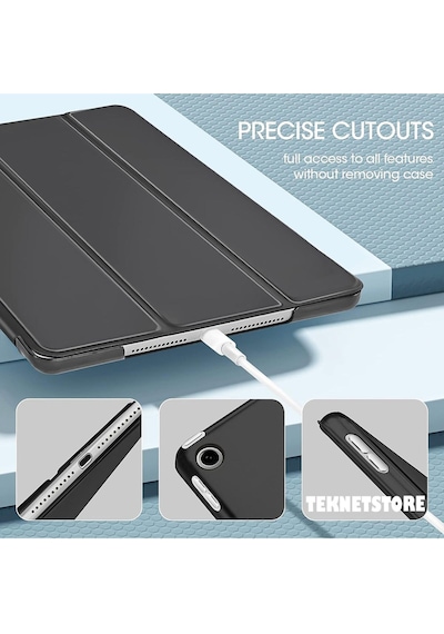 Apple Uyumlu iPad  5. 6. Nesil 2017 2018 9.7" Inc Kılıf Smart Cover Katlanabilir Standlı Akıllı Kapak Siyah