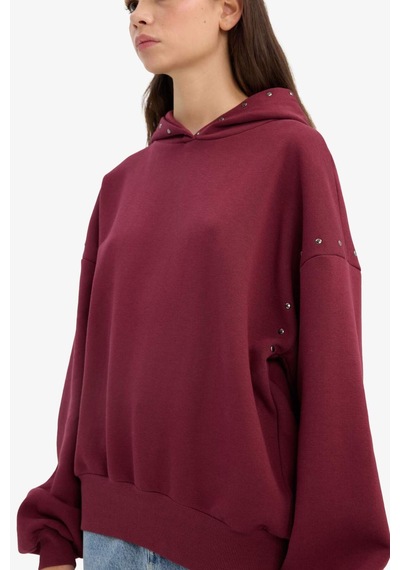 Defacto Oversize Geniş Kalıp Kapüşonlu Kalın Kumaş Sweatshirt G7375ax25cwbr2 Bordo-br2
