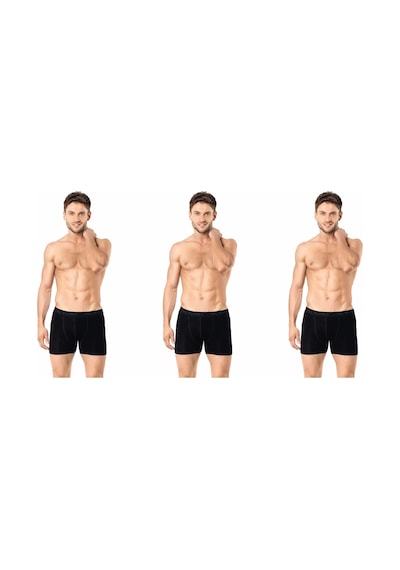 İki Yıldız Erkek Likralı Pamuk Penye Boxer 3'lü Paket 12020 Siyah