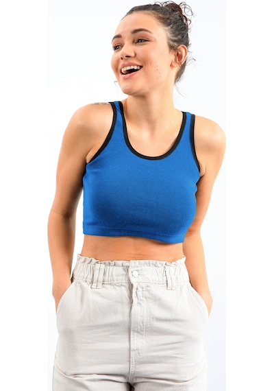 Tommy Life Turkuaz Basic Sıfır Kol Dar Kalıp U Yaka Kadın Crop Top Atlet - 97162 Turkuaz