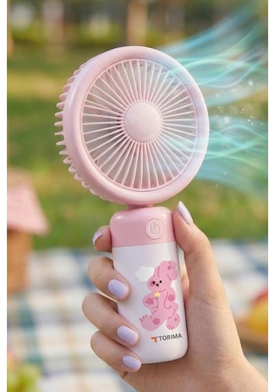 Şarjlı El Vantilatörü Masaüstü Stantlı 3 Kademeli Taşınabilir Mini Fan F56 Pembe