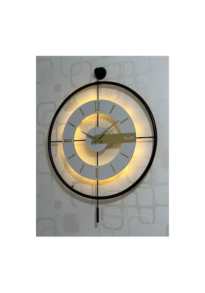 Pey Aksesuar Metal Camlı Duvar Saati 60x80 Cm Büyük Boy Işıklı Gerçek Cam M63-siyah-şeffaf-beyaz-gold M63-siyah-şeffaf-beyaz-gold