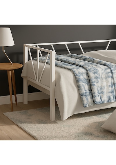 Alchera Daybed Tek Kişilik Sedir Metal Karyola Beyaz