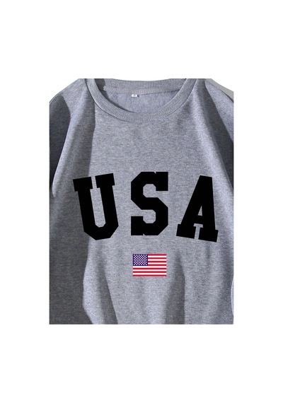 Tarzsokak American Flag & Letter Graphic Lined Sweatshirt Gri