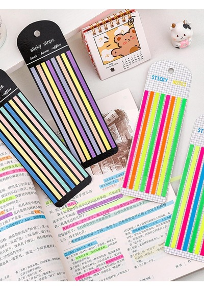 Şeffaf Renkli Yapışkan Not Kağıtları Defter Yer İmleri Etiket Ayraç Sticky Notes Uzun Şeritler Renk 5