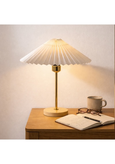 Homing Glow Ahşap Tabanlı Gold Abajur 242407 Krem