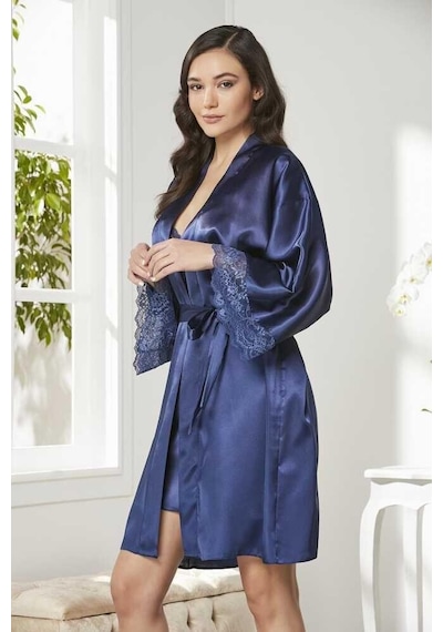 Pierre Cardin Siyah Sütyen Kaplı Sabahlık Gecelik Set 4250 Laci Lacivert