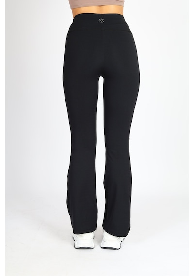 Soft&Basic Kadın Siyah İspanyol Paça Flare Yoga Tayt Pantalon Siyah