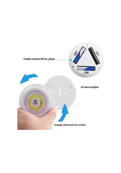 3 Watt Uzaktan Kumandalı Yapışkanlı Kablosuz Pilli Led 3'lü Spot Led Lamba Diğer
