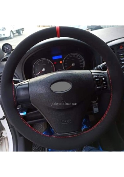 Gürler Hyundai Era Direksiyon Kılıfı Alkantra Kırmızı Yüzüklü