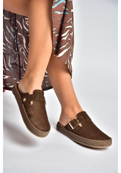 Fox Shoes Y596148402 Kahverengi Süet Önü Kapalı Sapo Terlik
