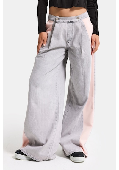 it's basic Kadın Gri Pembe 3s6-12 Palazzo Fit Çift Parça Özel Tasarım Denim Jean Gri-pembe