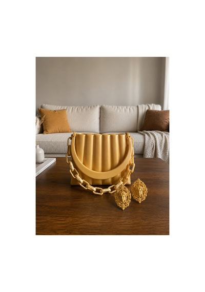 Alpin Organik Pla Plastik Görünümlü Lüks Zincir Detaylı - Gold Rengi Elite Model / 15 X 17 X 7 Sarı Sarı