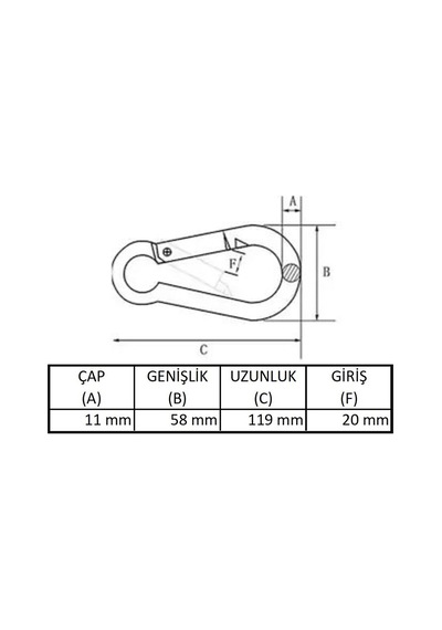 Galvanizli Vidalı Kilitli Karabina, 11 Mm, Askı, Çengel, Kanca, Anahtarlık 4 Adet