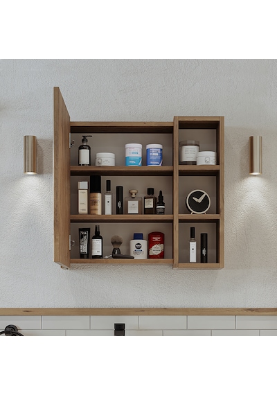 Banyo Dolabı Kulpsuz Tek Kapaklı Atlantik Çam Mdf 65 Cm Aynalı Atlantik Çam