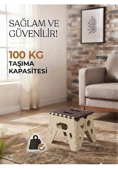 Mini Sağlam Dayanıklı Kullanışlı Şık Katlanır Tabure Ma099 Bej 1 Adet