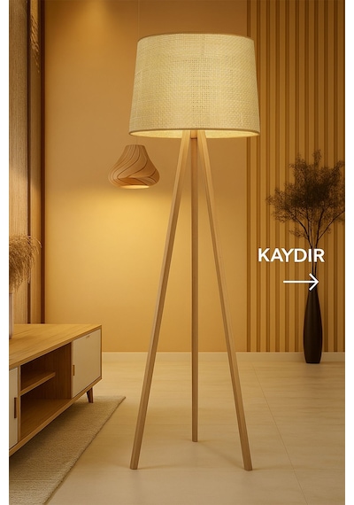 Doğal Rattan Hasır Ahşap Lambader Ahşap