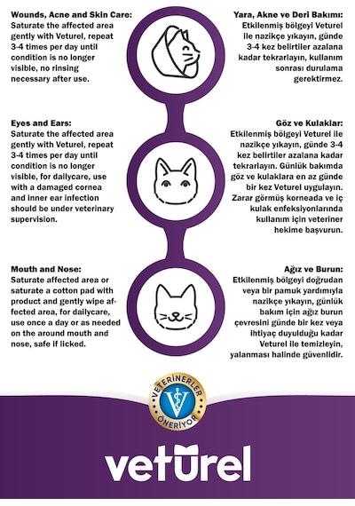 Veturel Kedi Yüz Temizleme Kulak Burun Ağız Çene Gözyaşı Lekesi Bakım Spreyi 2 x 100 ML