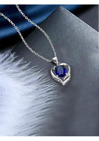 Brezza Lusso Jewelry Gümüş Safir Taşlı Kalbimin Yarısı Kadın Kolye 42 CM