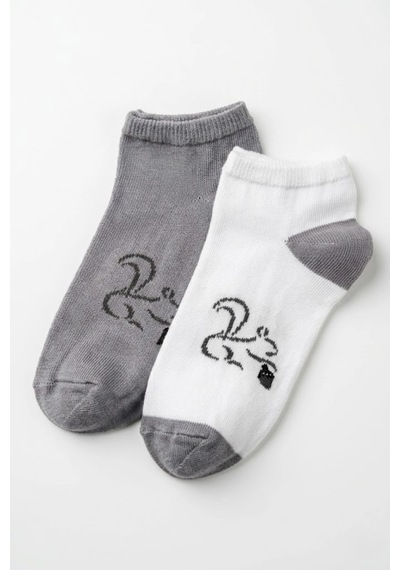 Cocole Socks Erkek Çocuk Patik Çorabı 2 Li Set Beyaz & Gri Sincap Desenli Çok Renkli