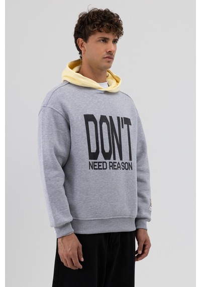 Vamos Çift Renk Baskılı Oversize Sweatshirt V70-92 Gri Melanj