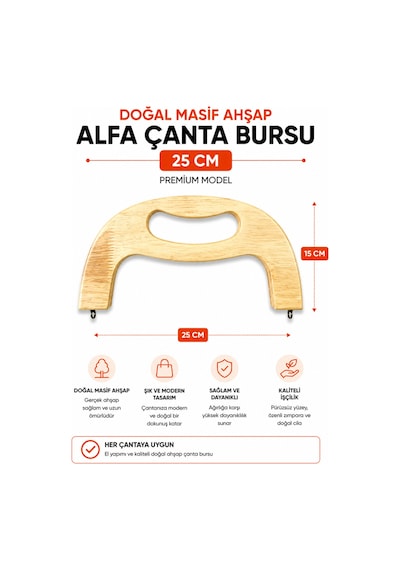 Vollen Yarn Alfa Model, Tutma Detaylı , Doğal Masif Ahşap Çanta Bursu ,naturel Krem