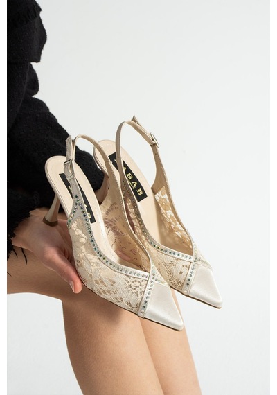 Dabab Shoes Laceora Kadın Bej Sivri Burun 7 Cm Topuklu Dantel Dokulu İnci Detaylı Slingback Abiye Ayakkabı Dabab Shoes Laceora Kadın Bej Sivri Burun 7 Cm Topuklu Dantel Dokulu İnci Detaylı Slingback Abiye Ayakkabı
