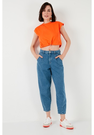 Lela Bisiklet Yaka % 100 Pamuk Crop Bayan T Shirt 5865587 Oranj