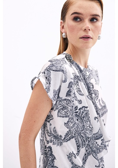 Sateen Aksesuar Detaylı Bluz - Ekru-135902 Ekru