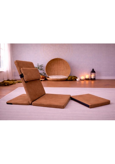 Ayrılabilir Çift Minderli İlave Destek Yastıklı Backjack Meditasyon Sandalyesi Yoga, Nefes Sandalyesi Açık Kahverengi