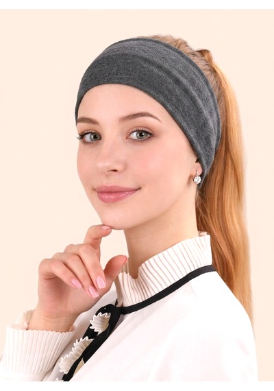 Alivascarf Kaymayan Silikonlu Bandana Bone Siyah - Kadın Tesettür Dikişsiz Kaymaz Geçme - Sportif Saç Bandı Antrasit