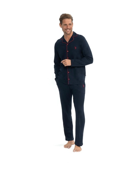 U.s. Polo Assn. Erkek Patlı Boydan Düğmeli Uzun Kol Kutulu Pijama Takımı Lacıvert