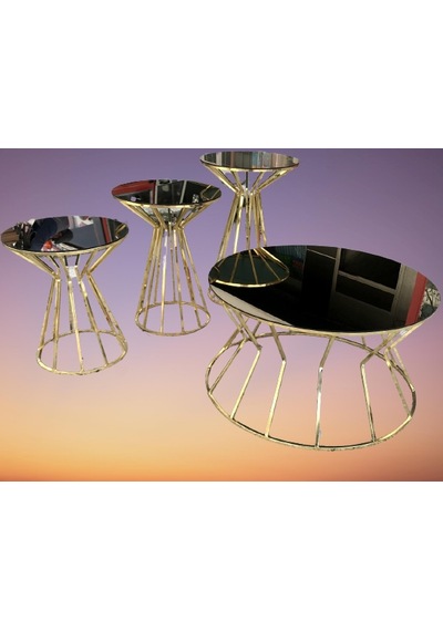 Brc CADDE Orta ve zigon Sehpa MODEL Siyah Düz Temper Cam Metal Altın renk Kaplama El Yapım