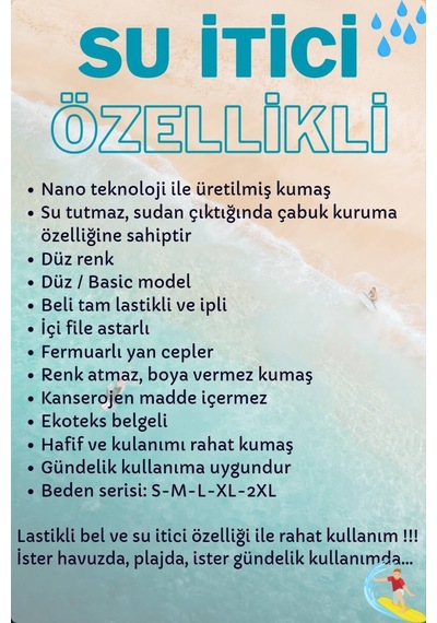 Miami Beach Mint Su İtici Özellikli Düz Renk Basic Erkek Plaj Deniz Şort Mayo - 301-mint 001